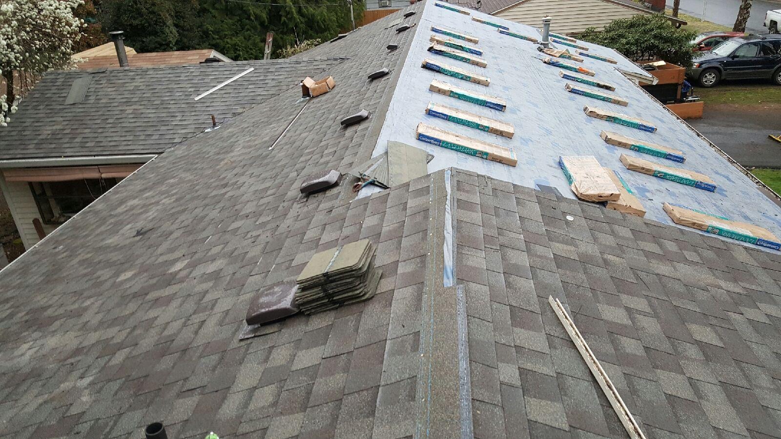 Roofing materials on sloped roof